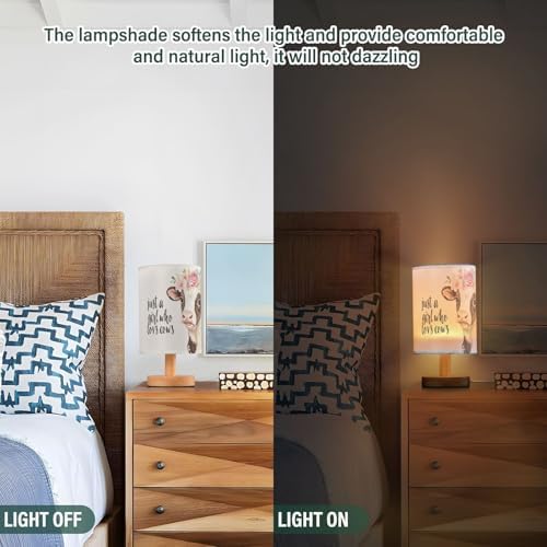 Fustylead Cow Lover Girl Quoted Floral Cows Bedside Table Lamps with USB Port for Bedroom LampSmall Nightstand Lamp Sturdy Linen Shade Wooden Base Decorative Lamps for Nursery Kids Reading Dorm Home - Image 3