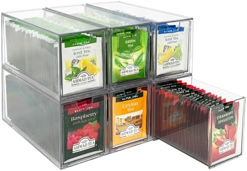 AZEZO 6-Pack Tea Bag Drawers Organizer - 6 Clear Plastic Drawer Tea Bag Holder; Stackable & Portable; Wider Size; Well-Organized Storage for Tea Bags Storage Chests；High Volume by Unknown