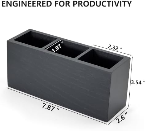 Wood Pen Holder for Desk with 3 Slots (Ash Black) - Image 6