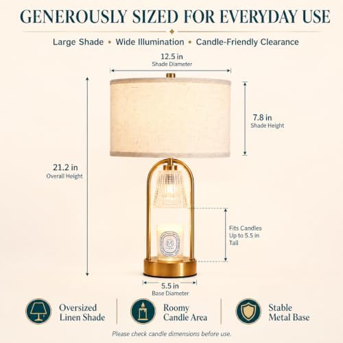 2 in 1 Large Gold Candle Warmer and Table Lamp Combo, Timer & Dimmer - Image 4