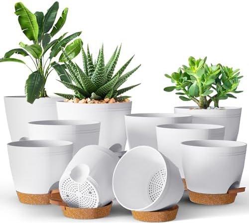Utopia Home Self Watering Pots for Indoor Plants 6.8"/6.4"/5.9"/5.5"/4.9", Planters for Indoor Plants, Multi-Size Flowerpot, Set of 10 Plant Pots with Drainage & Reservoir (White) by UTOPIAHOME