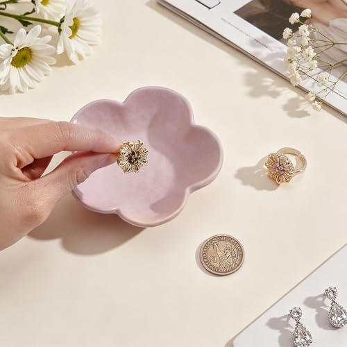 Ceramic Jewelry Dish Tray Small Trinket Tray Aesthetic Nightstand Room Decor Ring Holder Flower Shape Jewlery Plate Bowl for Christmas Birthday Gifts for Women (Pink) - Image 3