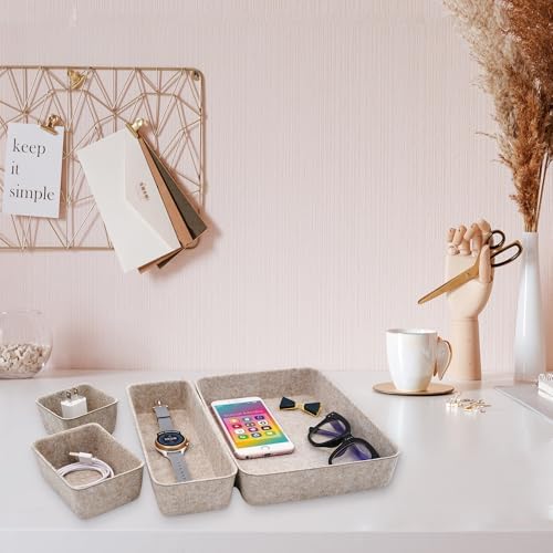Welaxy 8pc Nordic Felt Desk Drawer Organizer Tray Beige Oatmeal Storage Bin - Image 5