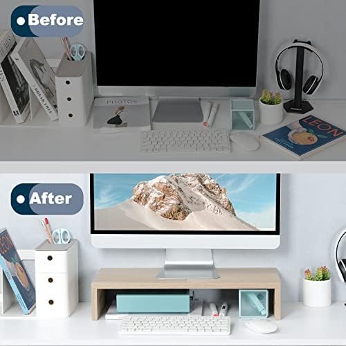 TEAMIX 20 inch Wood Monitor Stand Riser, Wooden Desktop Stand Shelf, Maple - Image 6