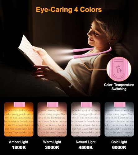 Gritin Book Light, Eye Caring 4-Color&5-Brightness Neck Light Reading Light - Image 3