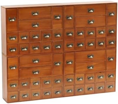 56-Drawer Apothecary Cabinet, Stackable & Modular Vintage Library Card Catalog Organizer, Solid Wood Storage Box with Brass Pulls & Label Holders for Trading Cards, Beads, Stickers & Hardware by Woodaholic