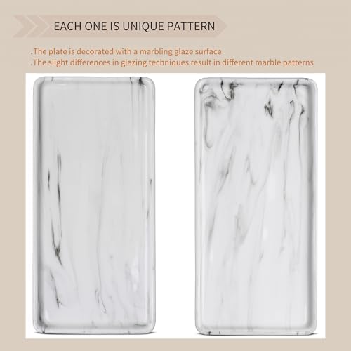 Gurygo 10" Bathroom Tray for Counter, Ceramic Vanity Trays for Bathroom, Small Rectangle Ceramic Trays, Kitchen Soap Ceramic Tray for Kitchen Counter, (Marble White, Set/1) - Image 6