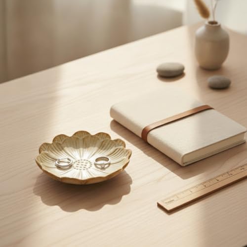 Petal Shaped Ceramic Jewelry Tray, Small Decorative Dish for Rings Earrings, Vanity Organizer for Nightstand Desk Bathroom (1 Piece) - Image 2