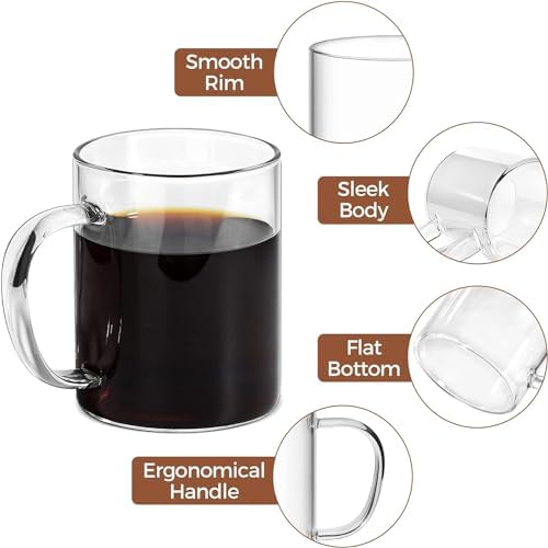 Transparent Glass Cup Set, 10.2Oz/300ml, Coffee Glasses with Colorful Handles, Suitable for Tea Glasses, Juice Glasses, Coffee Glasses, for Party, Restaurant, Weddings, Set of 6 Glass - Image 3