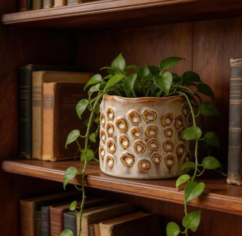 Plant Flower Pot, Small Ceramic 4.5" Modern Flower Pots for Home Office Indoor Outdoor Planters, Planter for Orchid Succulent Cactu Floral, Handmade Textured with Irregular Circle without Drainage - Image 5