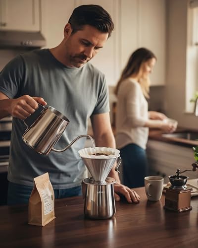 AGOGO Stainless Pour Over Coffee Maker Set, 50 Paper Filters, 20oz, Sliver - Image 2