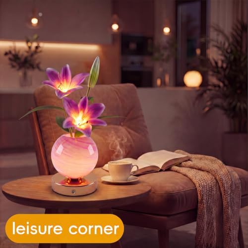 Lily Lamp – Rechargeable Wireless Touch-Control Dimmable Faux Flower Desk Light, LED Glass Planet Vase Night Light, Kitchen Bedroom Office Decor, Housewarming Gift Women and Mom - Image 7