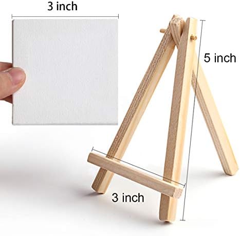 Tosnail 12 Packs Mini Canvas and Easel Set, Art Easel Stand with Canvas Set Tabletop Wooden Display Stand and Canvas Panels for Artist, Students, Adults, Kids Painting - Image 4