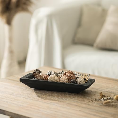 Hanobe Wood Decorative Bowl for Coffee Table Entryway Decor, Rustic Black - Image 6