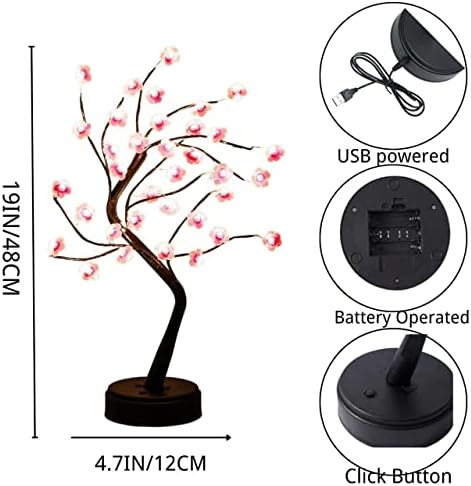 Cherry Blossom Tree Lamp, 18inch 36 Led Bonsai Tree Lights, Battery/USB Operated Japanese Decor Night Lights for Teacher Appreciation Graduation Back to School Bedroom Home Gift Idea,Warm White - Image 5