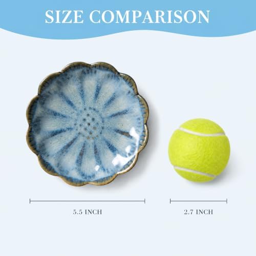 Pinehaven Ceramic Lotus Incense Holder – 5.5 Inch Hand-Sculpted Ash Catcher Tray Bowl with Brass 9-Hole Insert for Incense Sticks – Blue Japanese Zen Home Décor, Meditation Altar Gift - Image 4