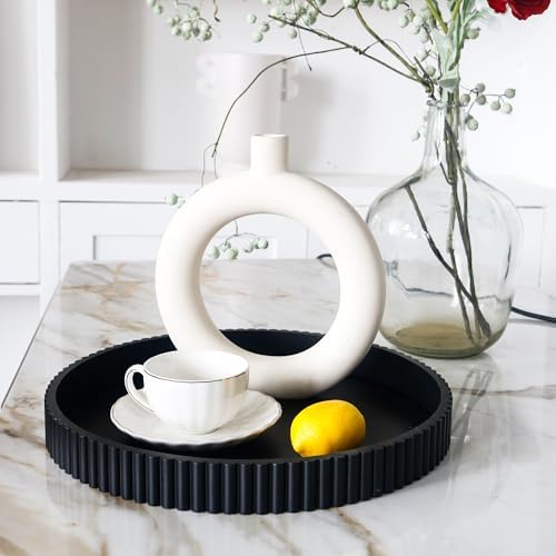 Round Decorative Tray for Coffee Table Decor, 11.8in Black Decorative Serving Tray for Kitchen Counter,bandejas decorativas, Wooden Serving Tray for Party - Image 3