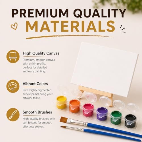 10 Set Mini Acrylic Paint Kit, Mini Canvas with Wooden Easels Acrylic Paints Strips, Minis Easel with Canvases for Kids Adults Classroom Birthday Painting Party (6 x 6Inch) - Image 3