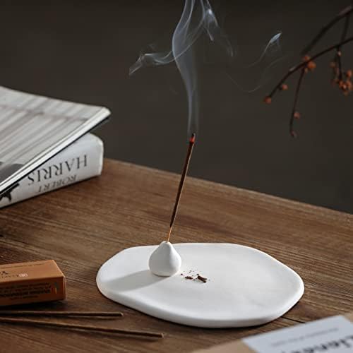 Handmade Incense Holder Irregula Plain Ceramic Stick Incense Holders Pomelo Pumpkin Incense Burner for Home Decor Yoga Meditation Zen (Pomelo White) - Image 4