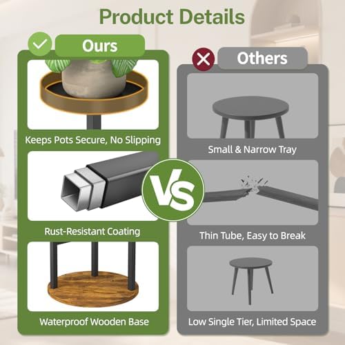 iDavosic.ly 3 Tier Plant Stand Indoor, Corner Tiered Holder Shelf, Brown - Image 4