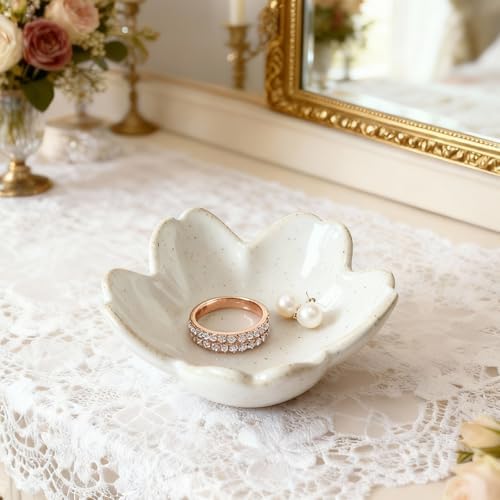 Stone-Gray Flower Ceramic Jewelry Tray Bride Ring Dish, Small Trinket Bowl - Image 5