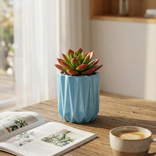 Succulent Plant Pots Ceramic Plant Pots and Drainage Hole Bonsai Planter Small Flower Pots for Indoor Outdoor Use for Home Office Garden Decoration,Plants Not Included (Blue) - Image 5