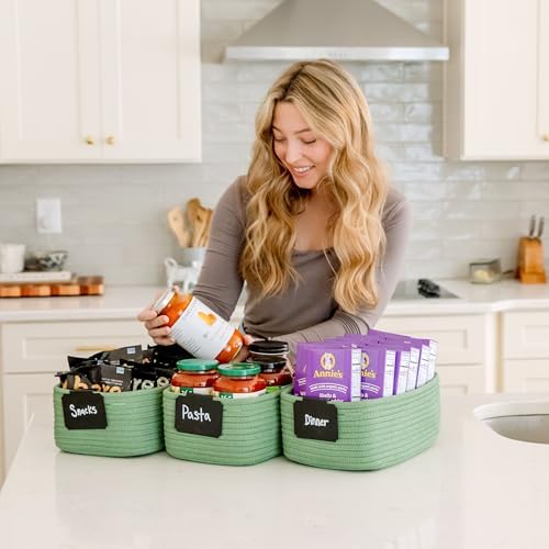 NaturalCozy 11.8"x8"x4.5” Rectangle Storage Baskets for Shelves 3 Pack | Cotton Rope Woven Small Baskets for Organizing | Small Storage Bins for Nursery, Bathroom, Closet, Shelf, Decorative, Gift - Image 4