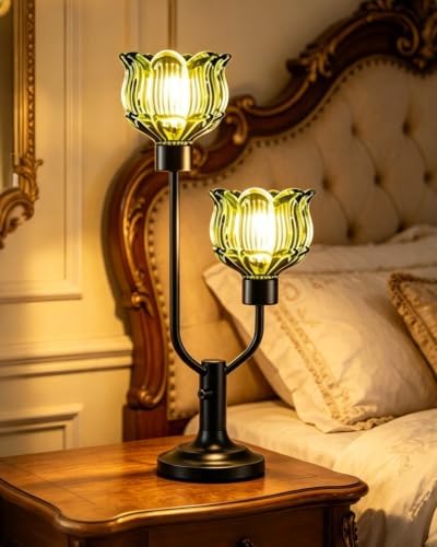 Lightdot Green Glass Table Lamp Dimmable Vintage Black Flower Lamp Gift by LightdotLighting