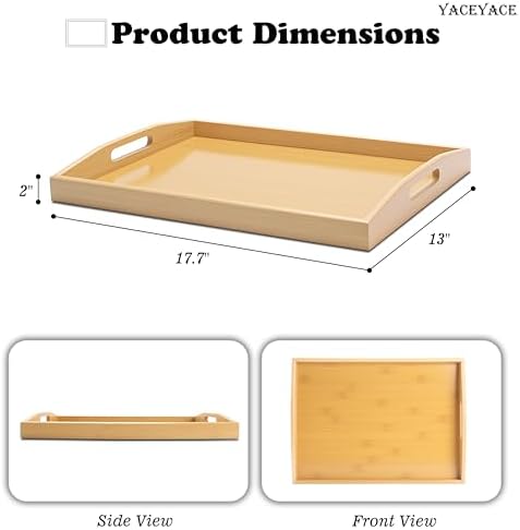 Large Tray for Ottoman Coffee Table, 17.7"x13"x2" Large Bamboo - Image 2