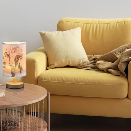 Fustylead Cow Lover Girl Quoted Floral Cows Bedside Table Lamps with USB Port for Bedroom LampSmall Nightstand Lamp Sturdy Linen Shade Wooden Base Decorative Lamps for Nursery Kids Reading Dorm Home - Image 2