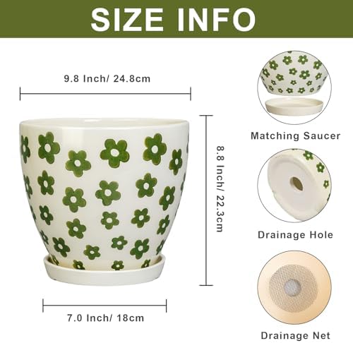 MPotTo Ceramic Flower Pot, 10 Inch, White - Image 3