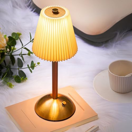 Liliful 4 Pcs Cordless Table Lamp LED Touch, Gold, Beige Cloth Style - Image 5