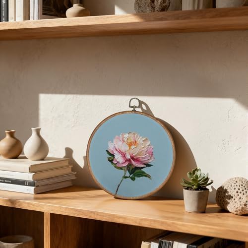 OFJE Rustic Pink Peony Floral Wall Art Decor, Elegant Pink Peony Round Wall Hanging Decor, Cottagecore Flower Framed Canvas Prints for Home Bedroom Living Room Decorations, 10x10 Inch - Image 4