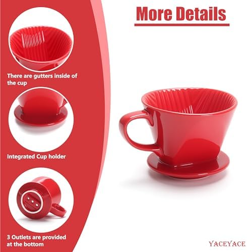 Pour Over Coffee Dripper, Single Red Ceramic Pour Over, Medium - Image 3