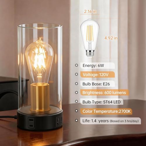 Touch Control Bedside Lamp with Charging Station, Black Small Table Lamp - Image 3