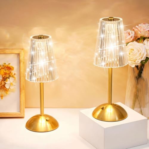 Liliful 2 Pcs Cordless Table Lamp LED Touch, Gold, Small Stripes by Liliful