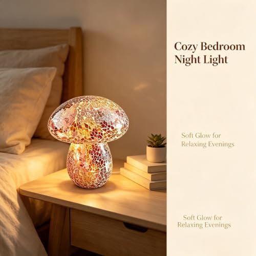 Mosaic Mushroom Table Lamp, Handmade LED Night Light,Orange - Image 6