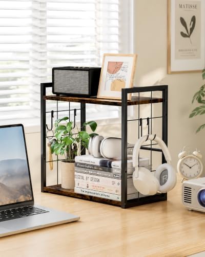 2-Tier Desktop Bookshelf, Desk Shelf Organizer, Rustic Brown - Image 5