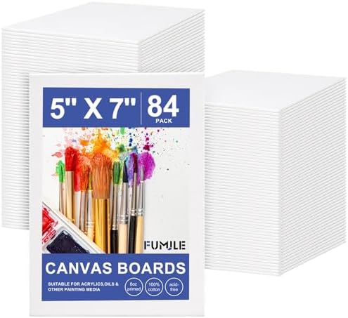 FUMILE Canvas Boards for Painting 5x7 Inch, 84 Pack Small Canvases Value Pack, Primed Acid-Free Blank Canvas Panels for Beginners & Artist, Painting Canvas for Classroom and Painting Parties., White by FUMILE