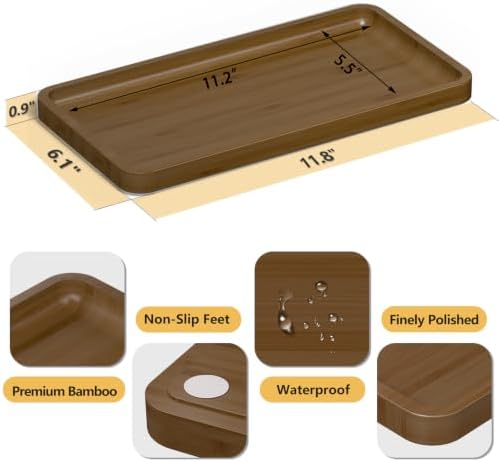 Weenson Bathroom Vanity Tray for Soap Dispenser, Perfume, Makeup, Dresser Jewelry, Decor, Candle, Bamboo Kitchen Tray for Counter Coffee Spice Salt Brown Toilet Tank Tray11.81”L x 6.1”W x 0.79”H - Image 3