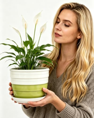 Vintage Flower Pots for Indoor Plant, Round Ceramic Plant Pots with Drainage Holes and Saucers, 6.7/5.2/3.9 Inches Retro Flower Planters Set of 3 - Image 4