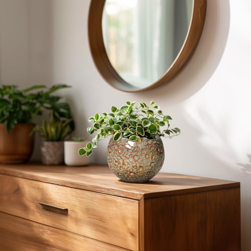 Ceramic Pots for Plants - 4 Inch Plant Pots with Drainage Hole and Plug, Small Succulent Pot for Indoor Plants Outdoor, Modern Flower Pot, Office Decor, Housewarming Gifts, Speckled-Brown - Image 6