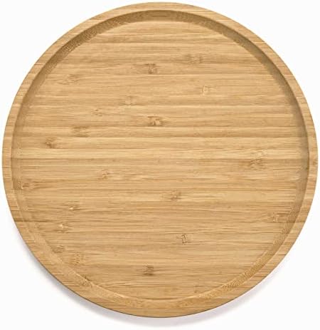 Round Bamboo Tray, Wood Serving Tray, Wooden Platter, Wood Charcuterie Board, Decorative Tray for Coffee Table, 9.8 inch - Image 2