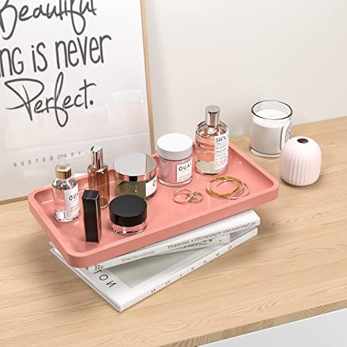 Bathroom Vanity Tray for Countertop - Bamboo Organizer Tray for Dresser Tops, Toilet, Perfume Small Decorative Tray Wood Tray for Home Decoration 11.81” L x 6.1” W x 0.79” H (Pink) - Image 4