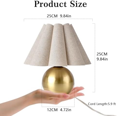 Gold Small Bedside Table Lamp for Bedroom, Brass Gold Bedroom Lamps for Nightstand, Cute Mini Table Lamps for Small Spaces with Scalloped Shade for Kitchen Counter, Bookshelf, Living Room, Kids Dorm - Image 3