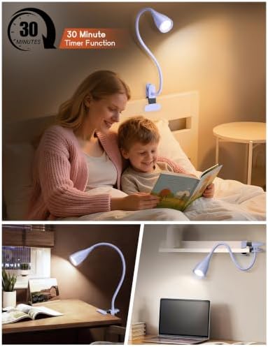 Reading Light for Book in Bed, Clip on Light Desk Lamp with Adapter Purple - Image 5