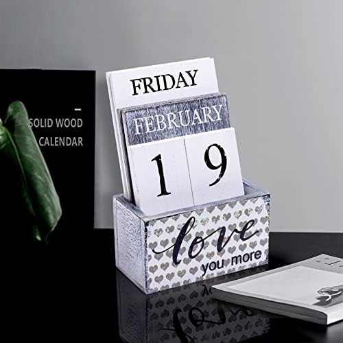 Notakia Perpetual Calendar Wooden Calendar Blocks Vintage Wood Block Calendar for Home Office Desk Accessories Week Month Date Display (Love you more) - Image 4