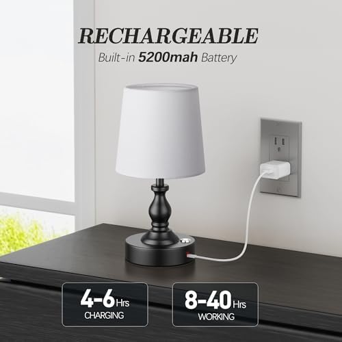 PARTPHONER Mini Cordless LED Table Lamp, 5200mAh Rechargeable Battery Operated Lamp, 3-Level Brightness, Touch Dimmable Desk Lamp, Bedside Night Light for Patio Camping Restaurant Home, Matte Black - Image 3