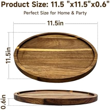 11.5" Round Acacia Wood ServingTray - Image 2