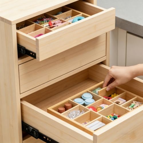 NBEADS 2Pcs Bamboo Desk Drawer Organizer, Bamboo Wood Organizer Tray with 8 Adjustable Dividers Office Desk Organizer Tray Divider Drawer for Office Supplies Makeup Jewelry Vanity, 9.02x12.09x2.01inch - Image 4